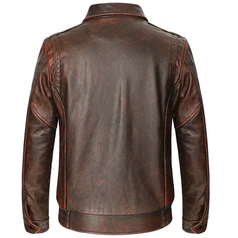 Men’s Genuine Cowhide Leather Flight Jacket – Vintage 100% Real Cow Leather Coat for Autumn & Winter - Image 4