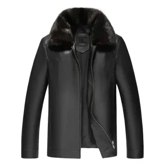 Men’s Genuine Sheepskin Leather Jacket – Winter Warm Coat with Mink Fur Collar & Down Liner, Short Style, Plus Size 2018 New Collection