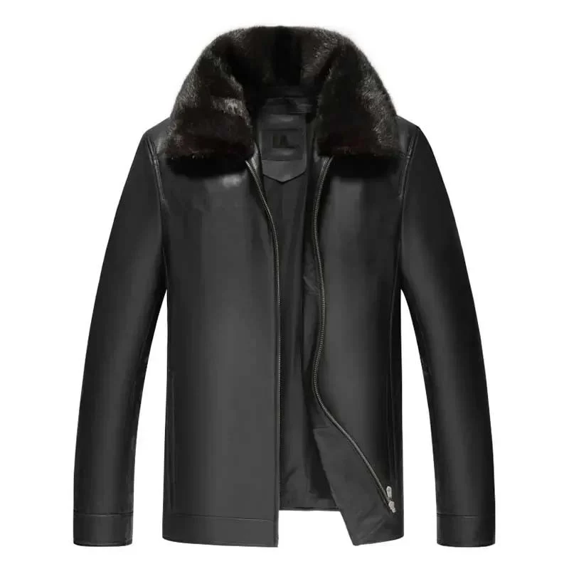 Men’s Genuine Sheepskin Leather Jacket – Winter Warm Coat with Mink Fur Collar & Down Liner, Short Style, Plus Size 2018 New Collection