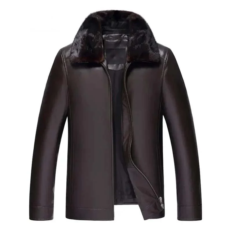 Men’s Genuine Sheepskin Leather Jacket – Winter Warm Coat with Mink Fur Collar & Down Liner, Short Style, Plus Size 2018 New Collection - Image 2