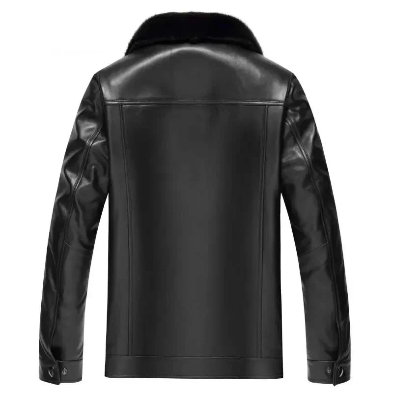 Men’s Genuine Sheepskin Leather Jacket – Winter Warm Coat with Mink Fur Collar & Down Liner, Short Style, Plus Size 2018 New Collection - Image 3