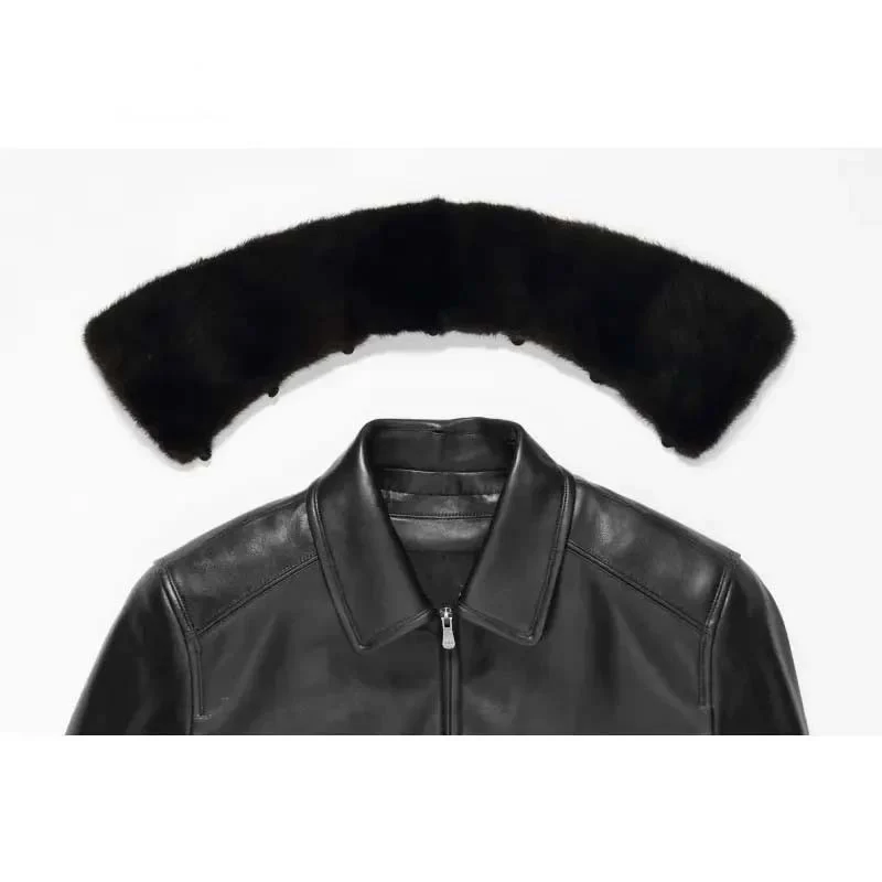 Men’s Genuine Sheepskin Leather Jacket – Winter Warm Coat with Mink Fur Collar & Down Liner, Short Style, Plus Size 2018 New Collection - Image 4