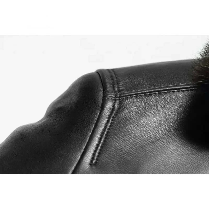 Men’s Genuine Sheepskin Leather Jacket – Winter Warm Coat with Mink Fur Collar & Down Liner, Short Style, Plus Size 2018 New Collection - Image 5