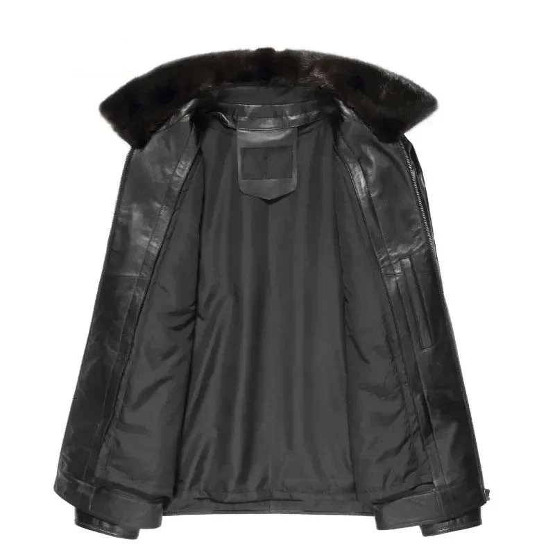 Men’s Genuine Sheepskin Leather Jacket – Winter Warm Coat with Mink Fur Collar & Down Liner, Short Style, Plus Size 2018 New Collection - Image 6