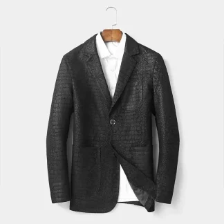 Men’s Genuine Sheepskin Leather Jacket – Short Casual Black Leather Coat with Pockets, Real Leather Outerwear for Autumn