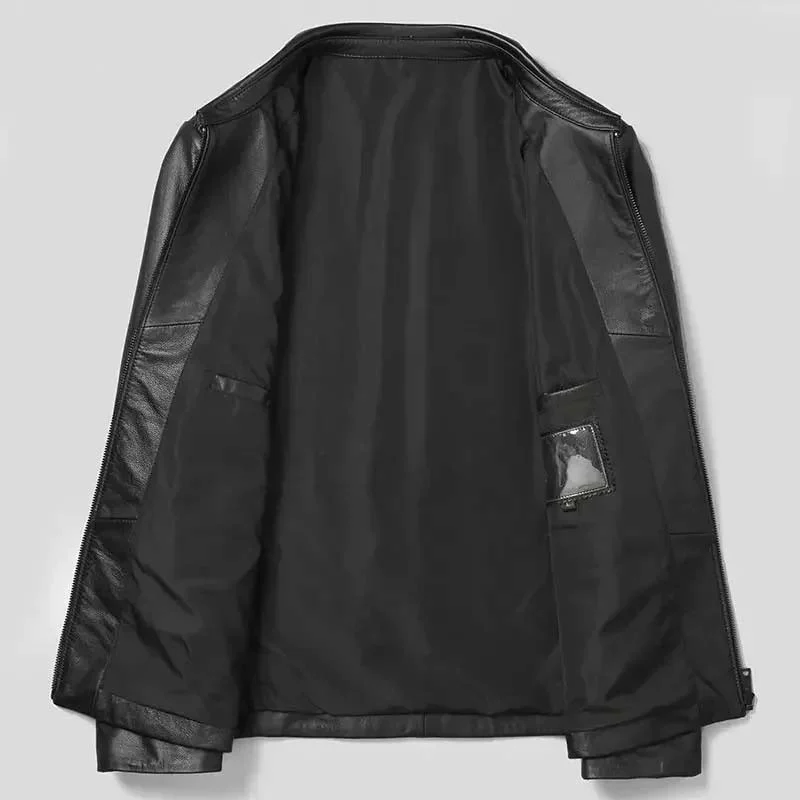Men’s Genuine Cowhide Leather Jacket – Spring & Autumn Business Casual Coat with Lapel Collar and Zipper Closure, 100% Real Leather Outerwear - Image 2