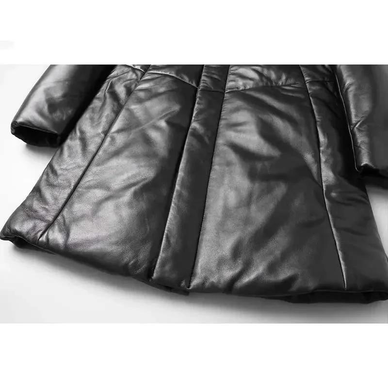 Men’s Genuine Sheepskin Leather Down Jacket – Dusen Klein Hooded Winter Coat for Warmth & Style - Image 5