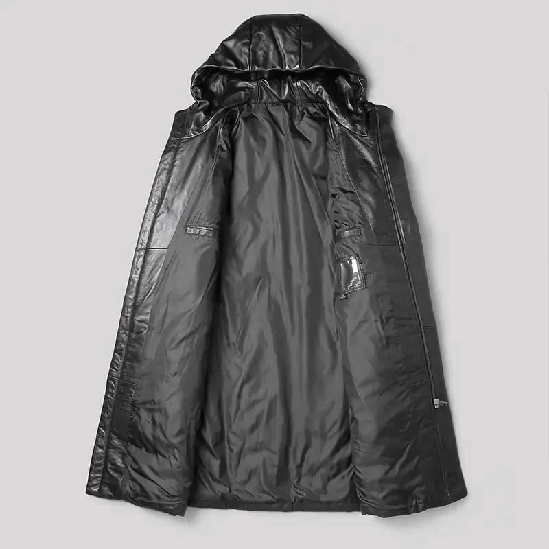 Men’s Genuine Sheepskin Leather Down Jacket – Dusen Klein Hooded Winter Coat for Warmth & Style - Image 3