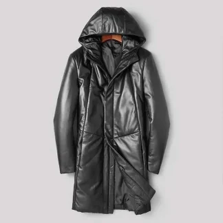Men’s Genuine Sheepskin Leather Down Jacket – Dusen Klein Hooded Winter Coat for Warmth & Style