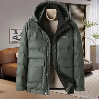 Men’s Genuine Sheepskin Leather Down Jacket – 2024 Winter Short Puffer Coat with 90% White Duck Down Filling, Warm Casual Outerwear for Men