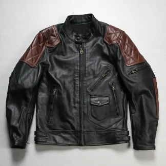 Men’s Vintage RockCanRoll Genuine Cow Leather Jacket – High Quality Top-Grain Cowhide Coat with Classic Lapel Design, Durable & Stylish Retro Look