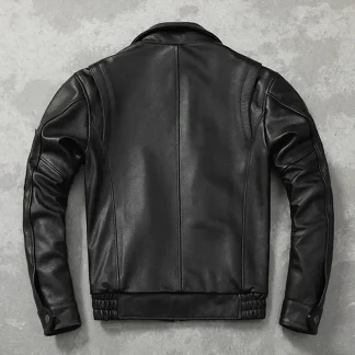 Men’s Genuine Cowhide Leather Aviator Jacket – Flight Suit Style with Lapel Collar and Multi Pockets for Autumn Fashion