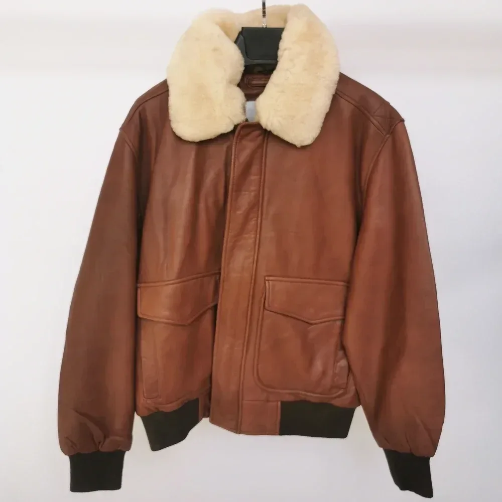 ✅ Men’s Quilted Sheepskin Flight Jacket – 100% Soft Genuine Leather Winter Coat with Removable Collar - Image 3