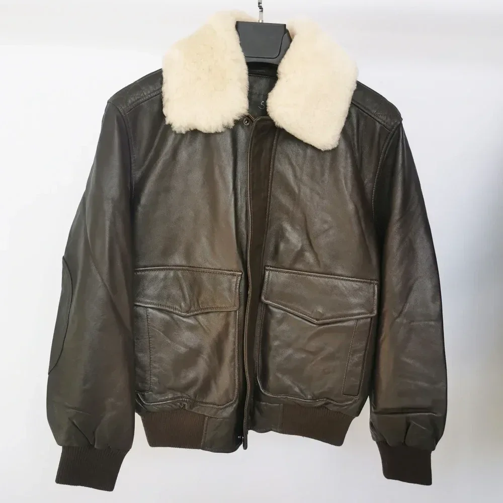 ✅ Men’s Quilted Sheepskin Flight Jacket – 100% Soft Genuine Leather Winter Coat with Removable Collar - Image 2