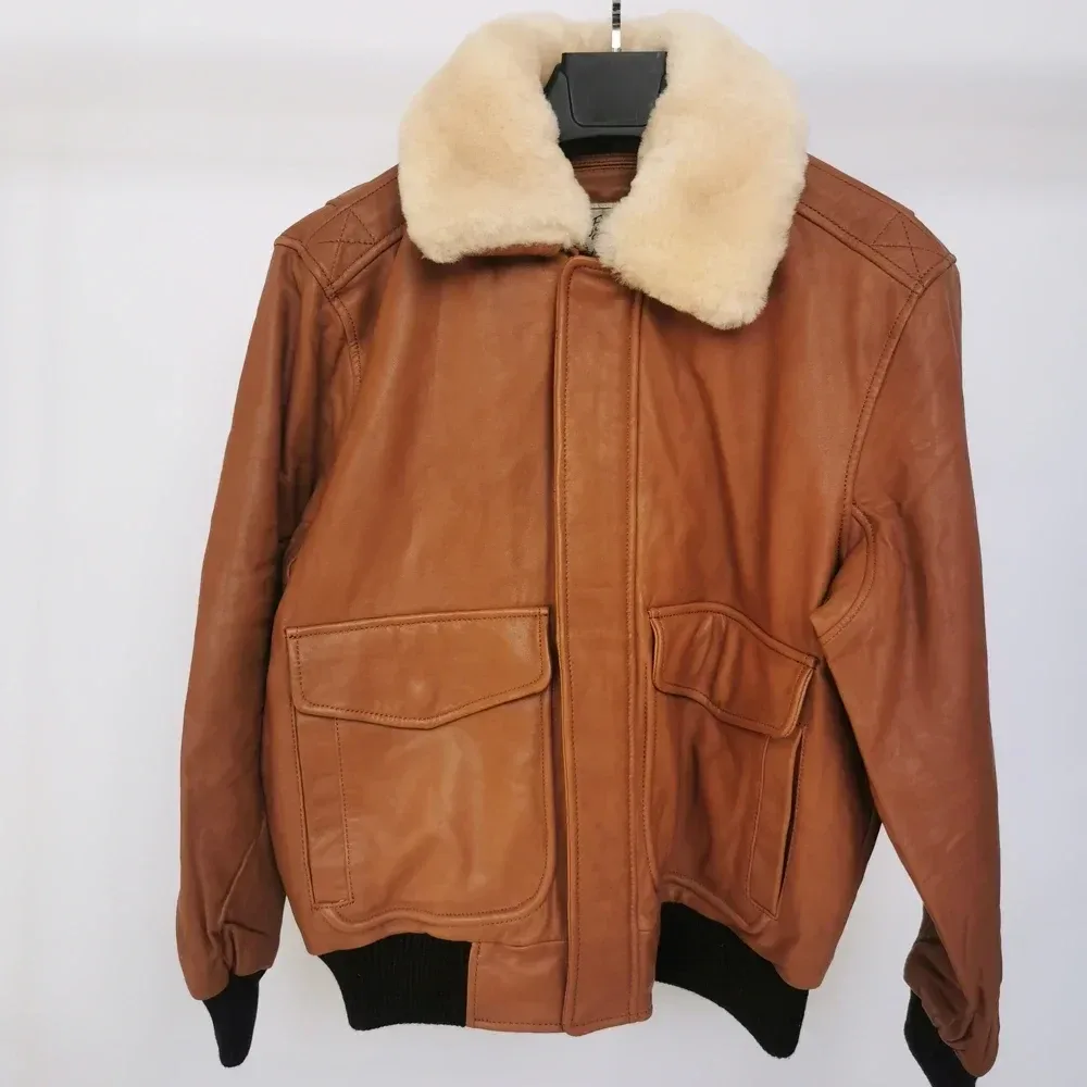 ✅ Men’s Quilted Sheepskin Flight Jacket – 100% Soft Genuine Leather Winter Coat with Removable Collar - Image 5