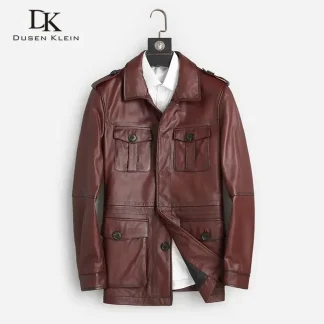 Men’s Genuine Cowhide Leather Jacket – Casual Black Real Leather Coat with Functional Pockets, Autumn 2019 Collection