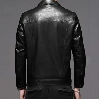 Men’s Slim Fit Genuine Sheepskin Leather Jacket – Korean-Style Short Coat for Spring, Autumn & Winter