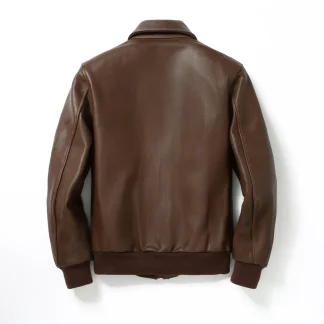 Men’s Classic Brown Genuine Cowhide Bomber Jacket – Top Layer Leather Winter Coat Blouson Cuir Homme