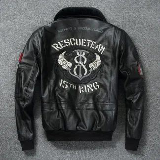 Men’s Genuine Cowhide Leather Jacket – Natural Fur Lined Winter Flight Coat with Biker Style Design