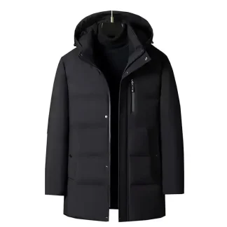Men’s High-Quality Long Hooded Down Jacket – Thick Warm Duck Down Winter Coat for Middle-Aged and Elderly Men