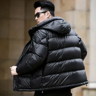 Men’s Luxury 90% White Duck Down Jacket – High-Quality Hooded Winter Puffer Coat, Warm Feather-Padded Outerwear