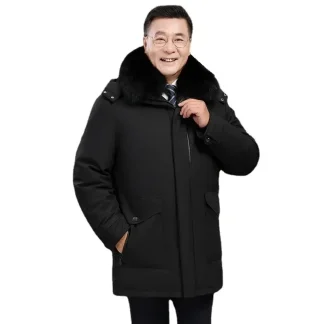 Men’s High-Quality Hooded Down Parka with Fox Fur Collar – Detachable Feather-Padded Winter Jacket for Men