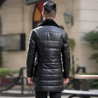 Men’s High-Quality Mid-Length Shearling Down Jacket – Winter Velvet-Lined Composite Sheepskin Coat with Suit Collar