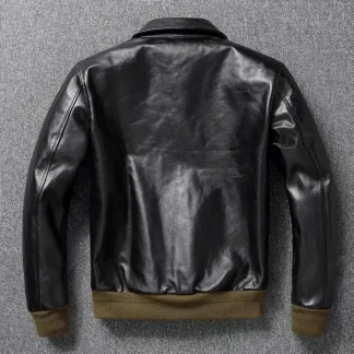 Men’s A2 Bomber Jacket – Tea Core Horsehide Leather Cropped Motorcycle Coat with Loose Military Fit