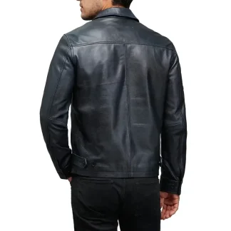 Men’s 100% Genuine Sheepskin Leather Jacket – Soft Lightweight Blue Casual Coat for Spring & Autumn