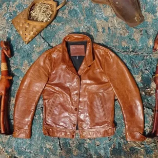 Men’s Genuine Horsehide Leather Jacket – Natural Brown Real Leather High-Street Coat for Spring & Autumn